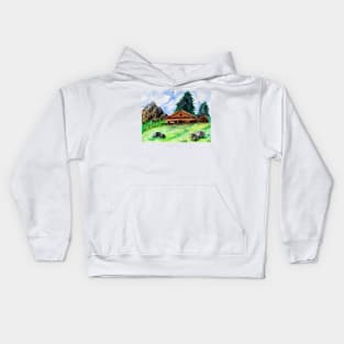 Old Hut in the Mountains Kids Hoodie